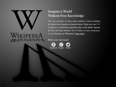 A Wikipédia is sötétbe borul az internetes kalózkodást érintő törvénytervezet miatt