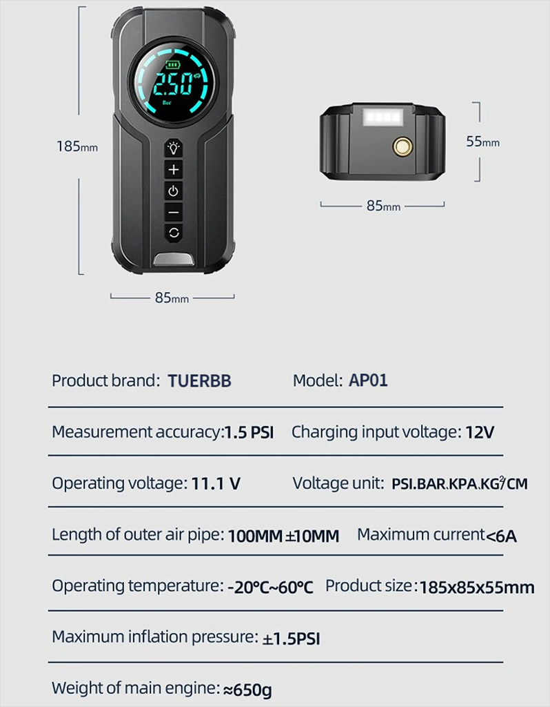 TUERBB AP01 – ez egy akkumulátoros autós pumpa tesztje 7